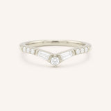 White gold Miluse curved diamond wedding band front view on white background