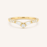 Yellow gold Miluse curved diamond wedding band front view on white background