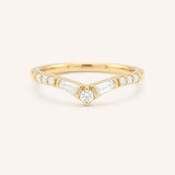 Yellow gold Miluse curved diamond wedding band front view on white background