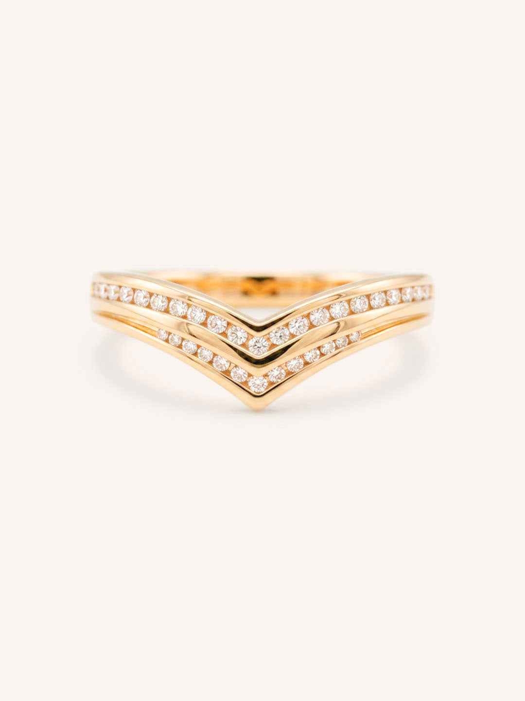 Rose gold Zamora diamond double row curved anniversary band front view on white background