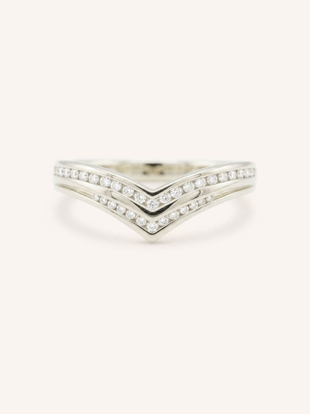 White gold Zamora diamond double row curved anniversary band front view on white background
