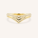 Yellow gold Zamora diamond double row curved anniversary band front view on white background