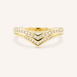 Yellow gold Zamora diamond double row curved anniversary band front view on white background