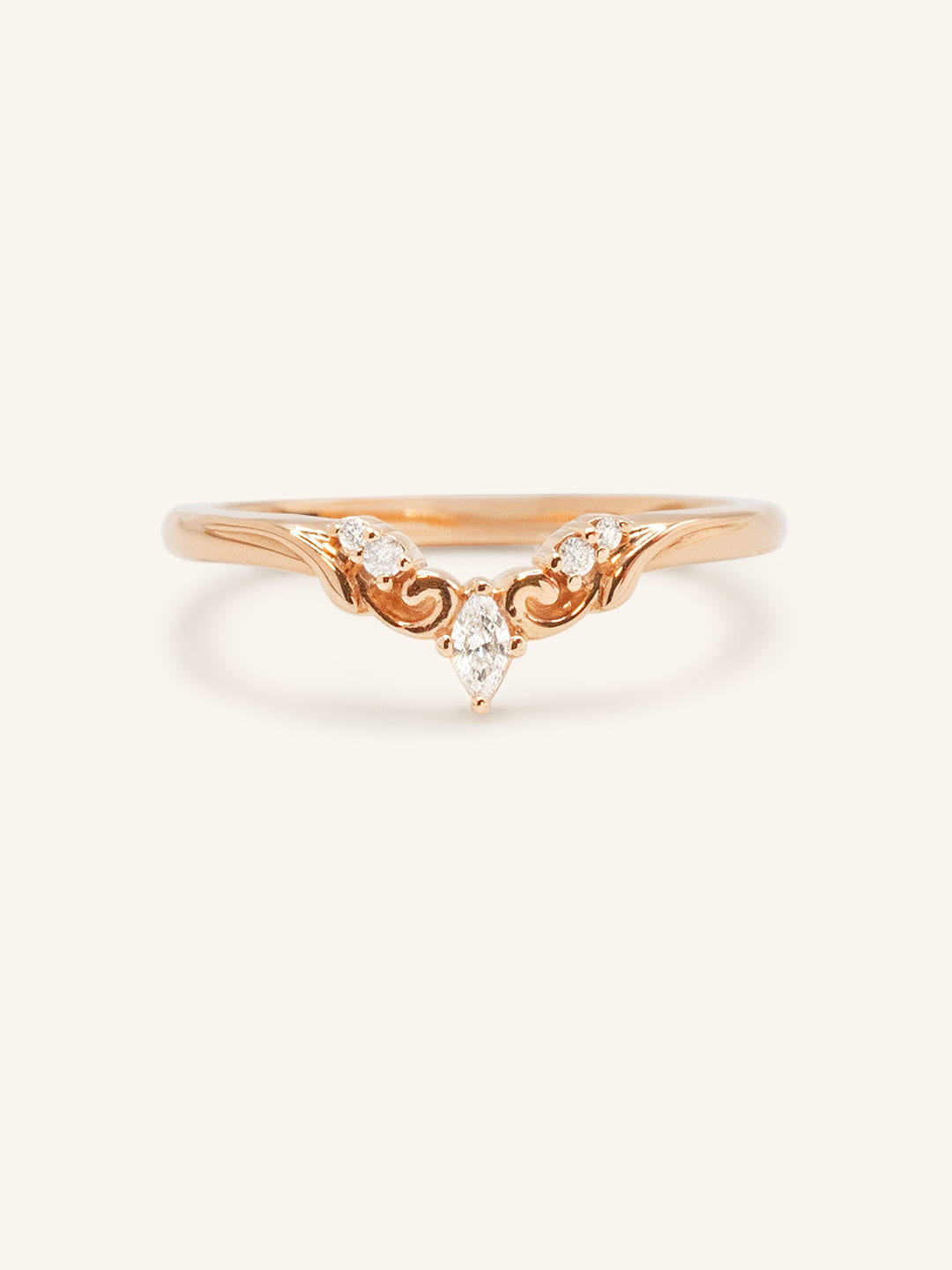 Rose gold Laila contour diamond wedding band front view on white background