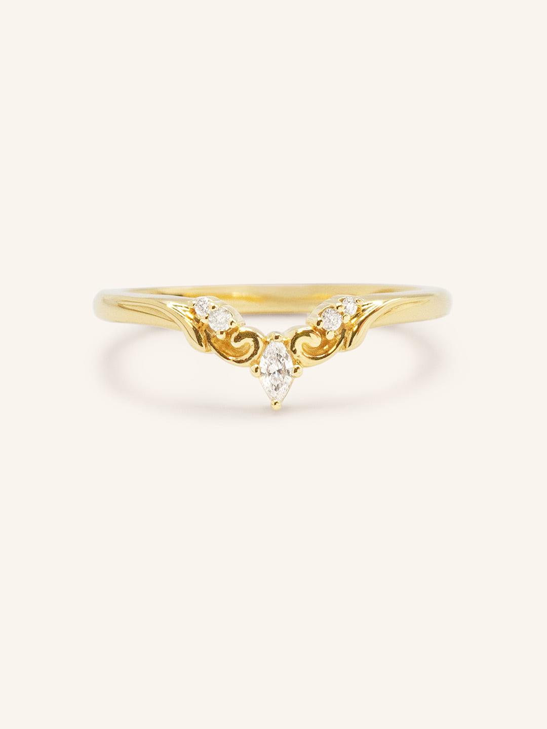 Yellow gold Laila contour diamond wedding band front view on white background