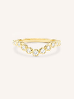 Yellow gold Glissad curved diamond wedding band front view on white background