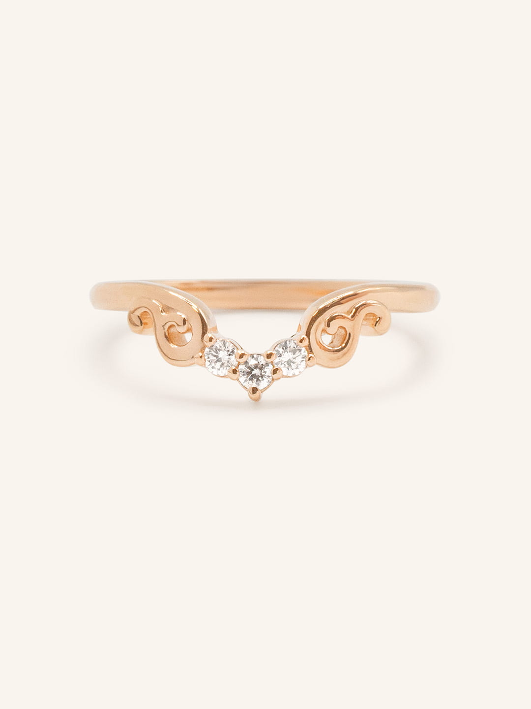 Rose gold Aggie contour diamond wedding band front view on white background
