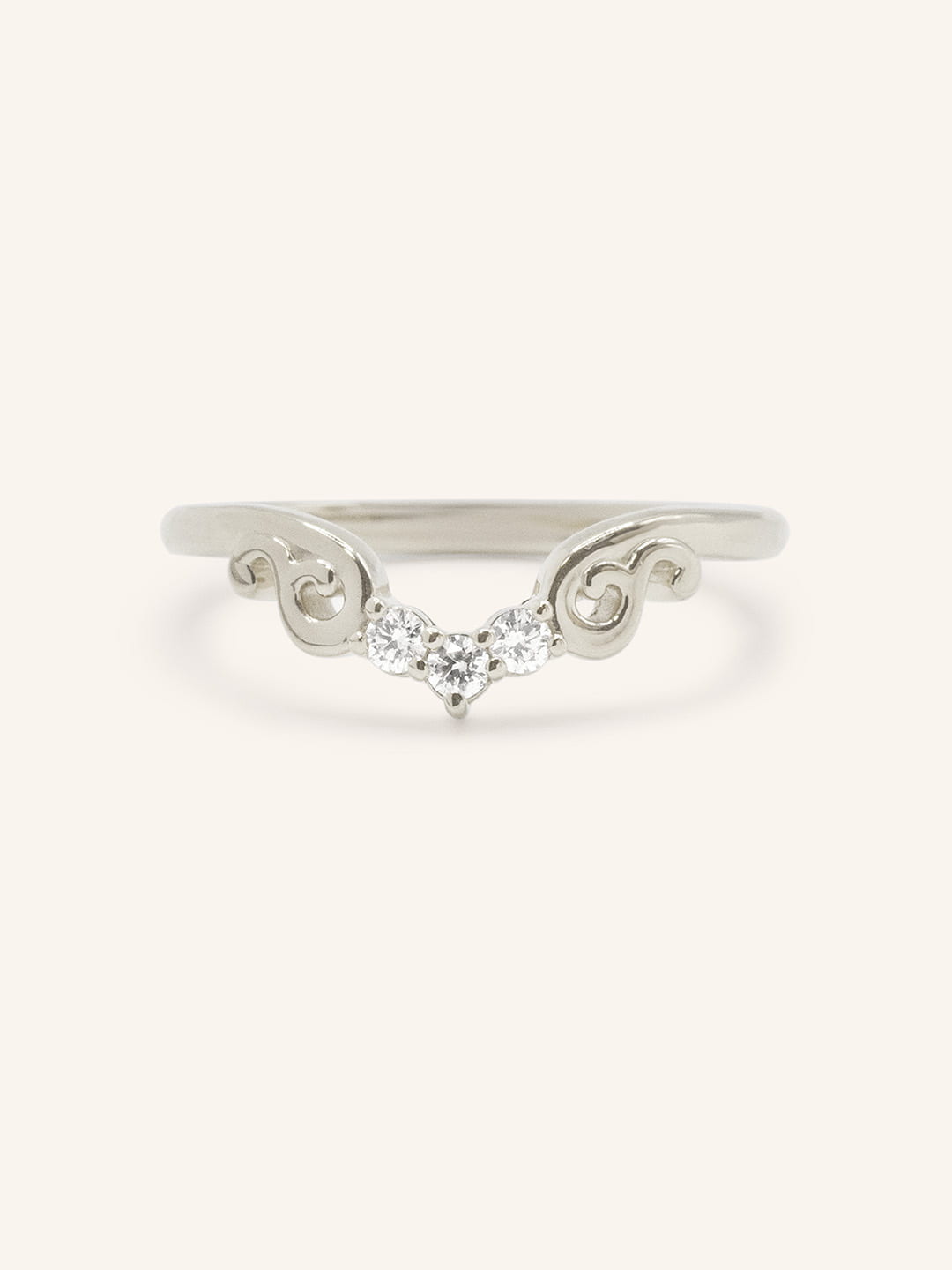 White gold Aggie contour diamond wedding band front view on white background