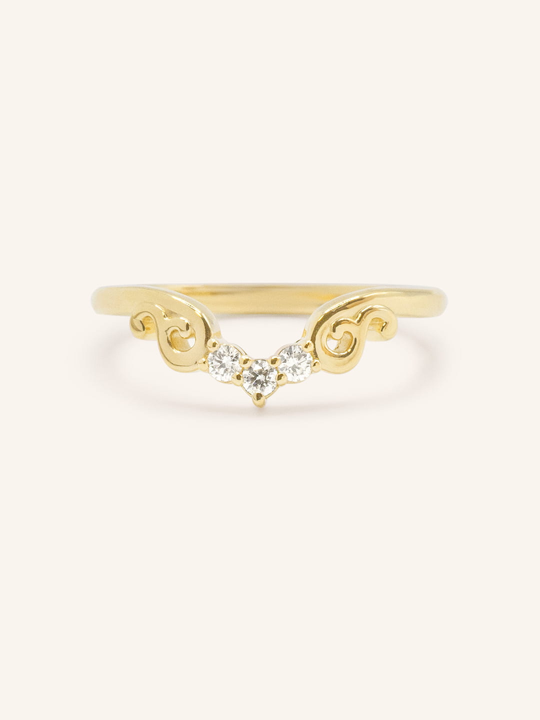 Yellow gold Aggie contour diamond wedding band front view on white background
