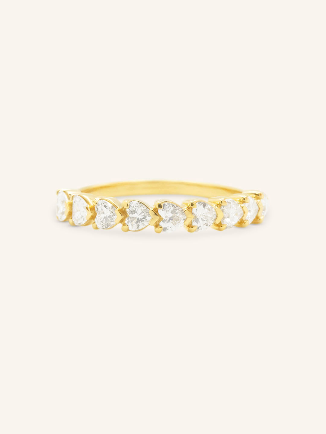 Yellow gold Manami diamond heart anniversary band front view on white background
