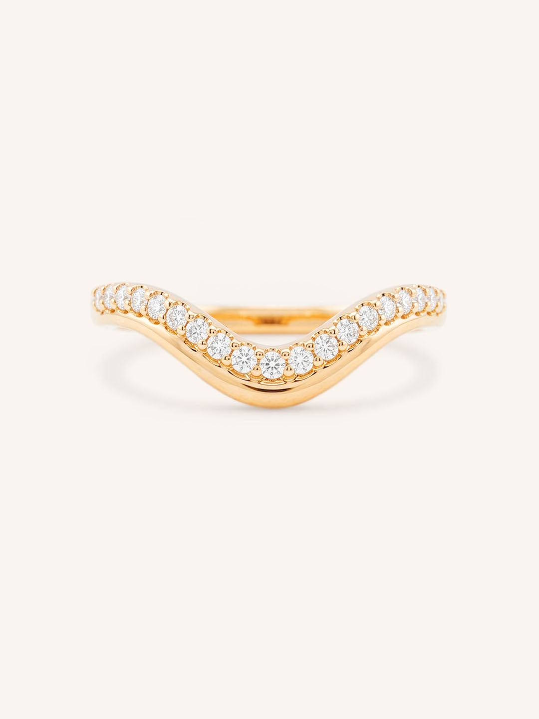 Rose gold Nicolasa curved diamond wedding band front view on white background