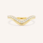 Yellow gold Nicolasa curved diamond wedding band front view on white background