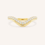 Yellow gold Nicolasa curved diamond wedding band front view on white background