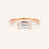 Three Stone Emerald Cut Diamond East-West Engagement Ring