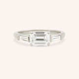 Three Stone Emerald Cut Diamond East-West Engagement Ring