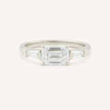 Three Stone Emerald Cut Diamond East-West Engagement Ring