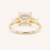 Three Stone Emerald Cut Diamond East-West Engagement Ring