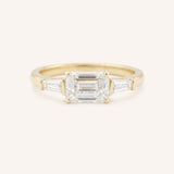 Three Stone Emerald Cut Diamond East-West Engagement Ring