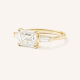 Three Stone Emerald Cut Diamond East-West Engagement Ring