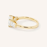 Three Stone Emerald Cut Diamond East-West Engagement Ring