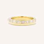 Yellow gold Eleanor off-set diamond anniversary band front view on white background