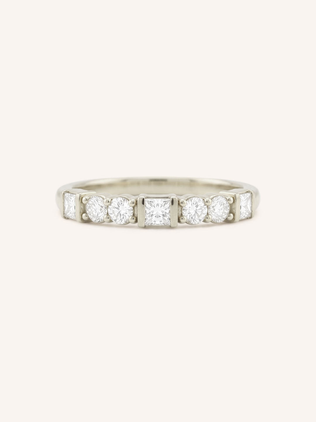 White Columns Round Square Diamond Anniversary Ring