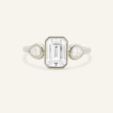Jessie Emerald Cut and Pear Diamond Bezel Three Stone Engagement Ring
