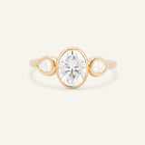 Jessie Oval and Pear Diamond Bezel Three Stone Engagement Ring