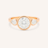 Jessie Round and Pear Diamond Bezel Three Stone Engagement Ring
