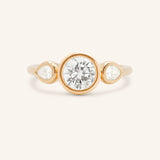 Jessie Round and Pear Diamond Bezel Three Stone Engagement Ring