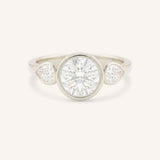 Jessie Round and Pear Diamond Bezel Three Stone Engagement Ring
