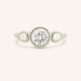 Jessie Round and Pear Diamond Bezel Three Stone Engagement Ring