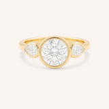 Jessie Round and Pear Diamond Bezel Three Stone Engagement Ring