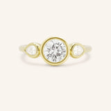 Jessie Round and Pear Diamond Bezel Three Stone Engagement Ring