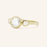 Jessie Round and Pear Diamond Bezel Three Stone Engagement Ring