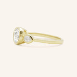Jessie Round and Pear Diamond Bezel Three Stone Engagement Ring