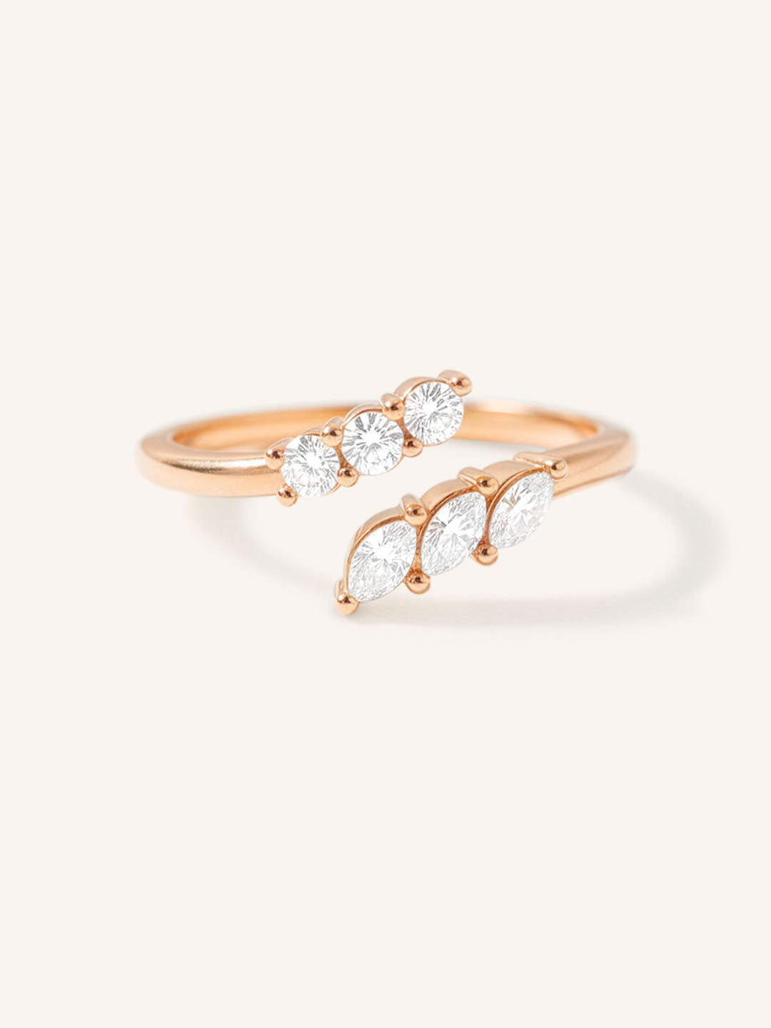 Round and Marquise Open Diamond Bypass Ring