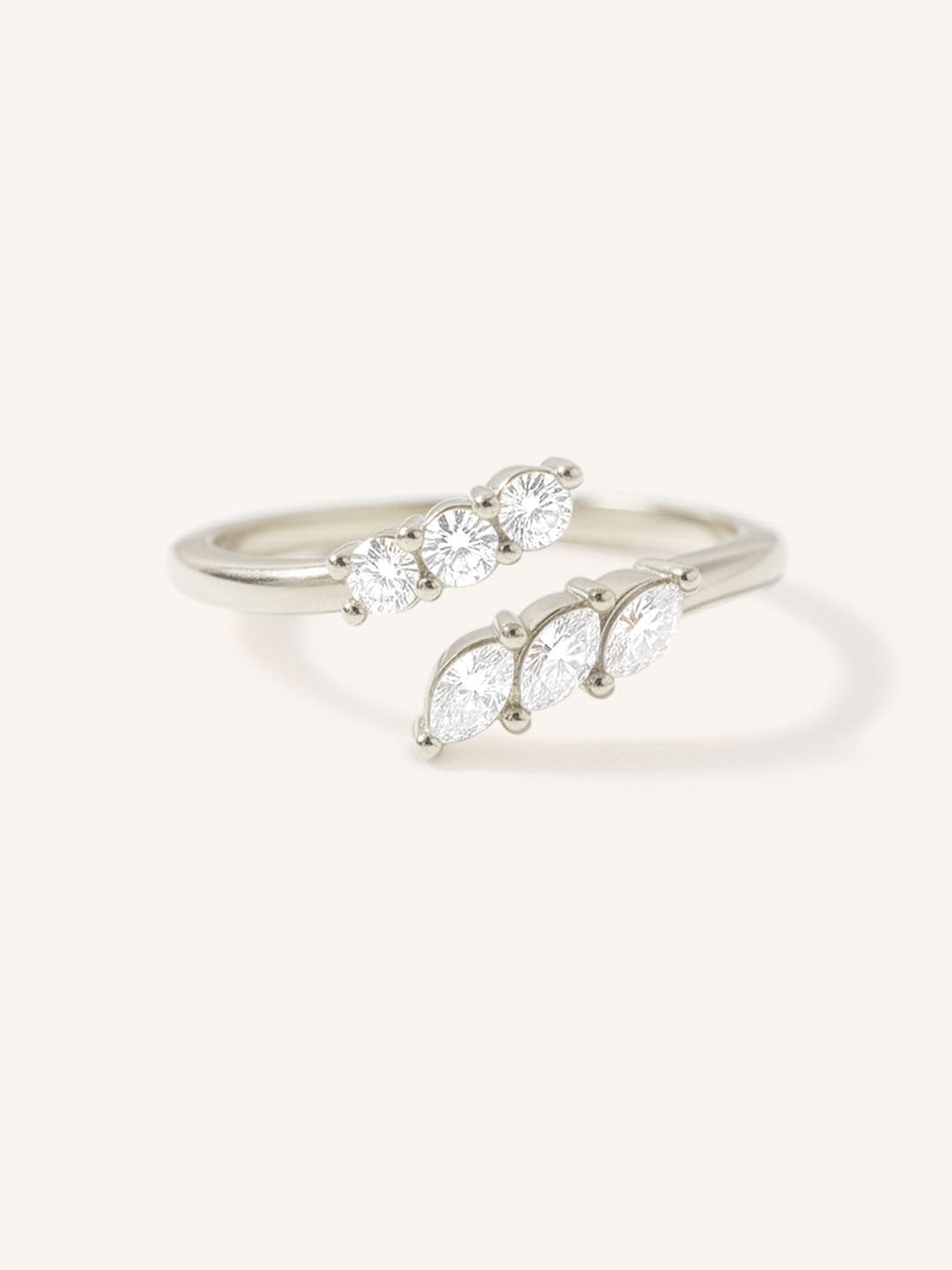 Round and Marquise Open Diamond Bypass Ring