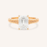 Rose gold Whera emerald cut diamond solitaire engagement ring front view on white background