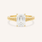 Yellow gold Whera emerald cut diamond solitaire engagement ring front view on white background