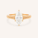 Rose gold Whera marquise diamond solitaire engagement ring front view on white background