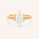 Rose gold Whera marquise diamond solitaire engagement ring front view on white background