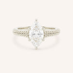 White gold Whera marquise diamond solitaire engagement ring front view on white background