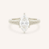 White gold Whera marquise diamond solitaire engagement ring front view on white background