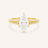 Yellow gold Whera marquise diamond solitaire engagement ring front view on white background