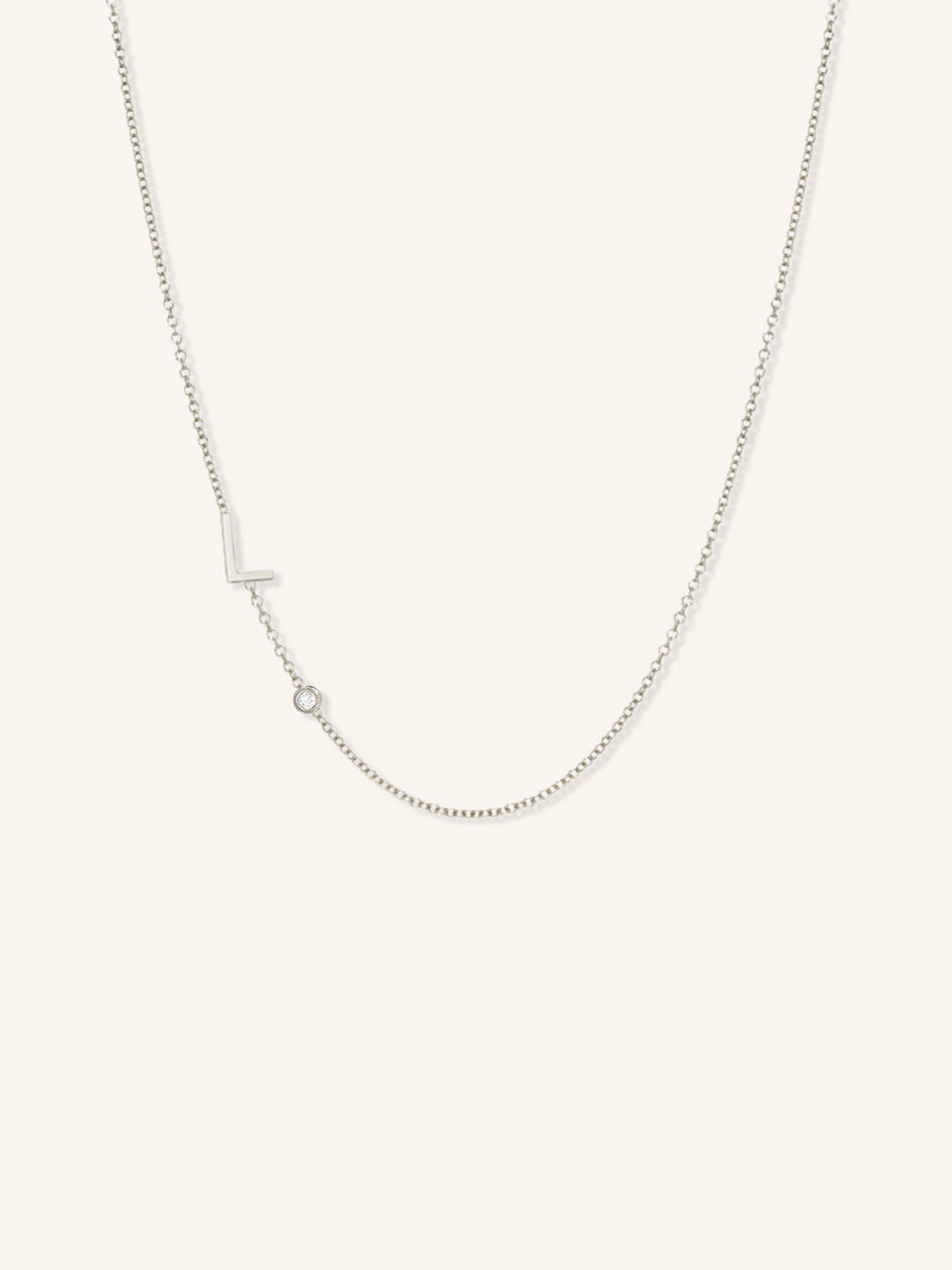 Asymmetrical Initial and Bezel Diamond Necklace - L