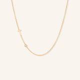 Asymmetrical Initial and Bezel Diamond Necklace - T