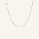 Asymmetrical Initial and Bezel Diamond Necklace - T