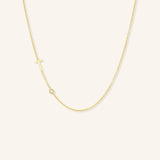 Asymmetrical Initial and Bezel Diamond Necklace - T