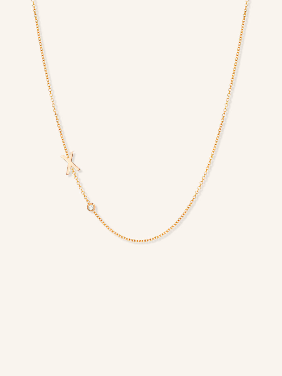 Asymmetrical Initial and Bezel Diamond Necklace - X